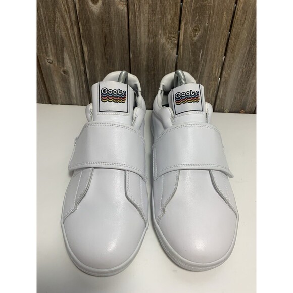 GOATS Sneakers Platform Smooth White Leather Slip On Hook Loop Mens Shoe Sz 9.5 - Picture 2 of 9